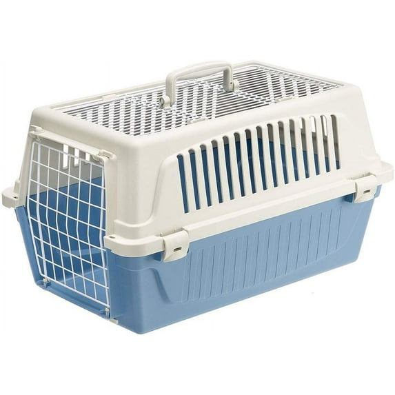 Ferplast ATLAS Two Door Top Load Plastic Kennel Carrier, For Small Cat or Dog, Blue 22 inch