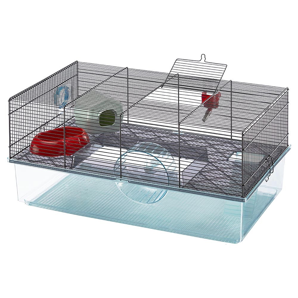 Large Black and Clear Plastic Hamster Cage with Accessories