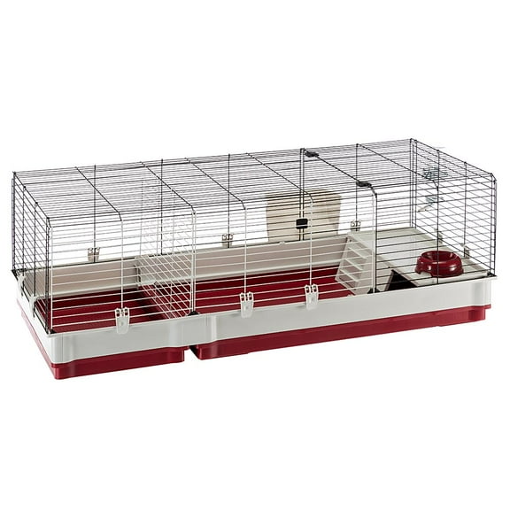 Ferplast Krolik XL Rabbit Cage 140 (Includes Wire Hutch) | 55.9L x 23.62W x 19.7H inches | Burgundy & Cream
