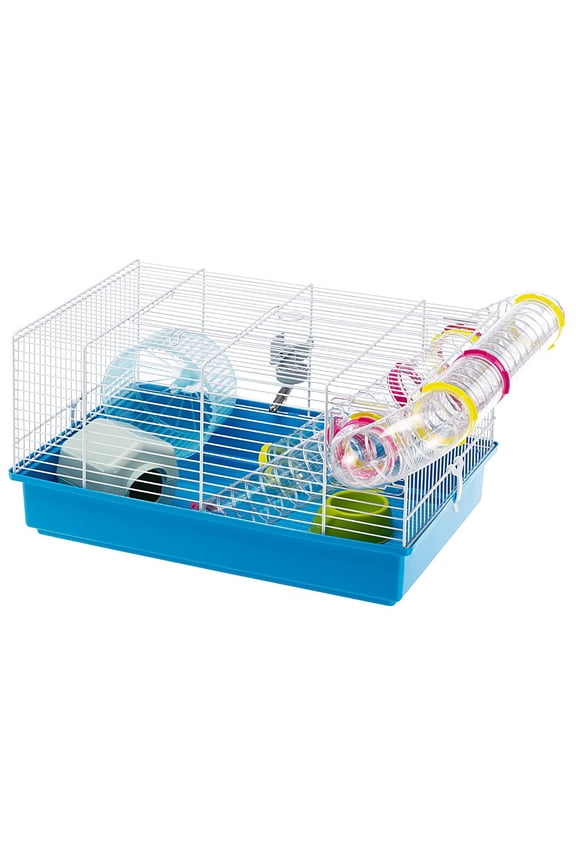 "Paula" Starter Hamster Cage | Includes ALL Accessories | 18.10L x 11.61W x 9.6H Inches, Blue & White
