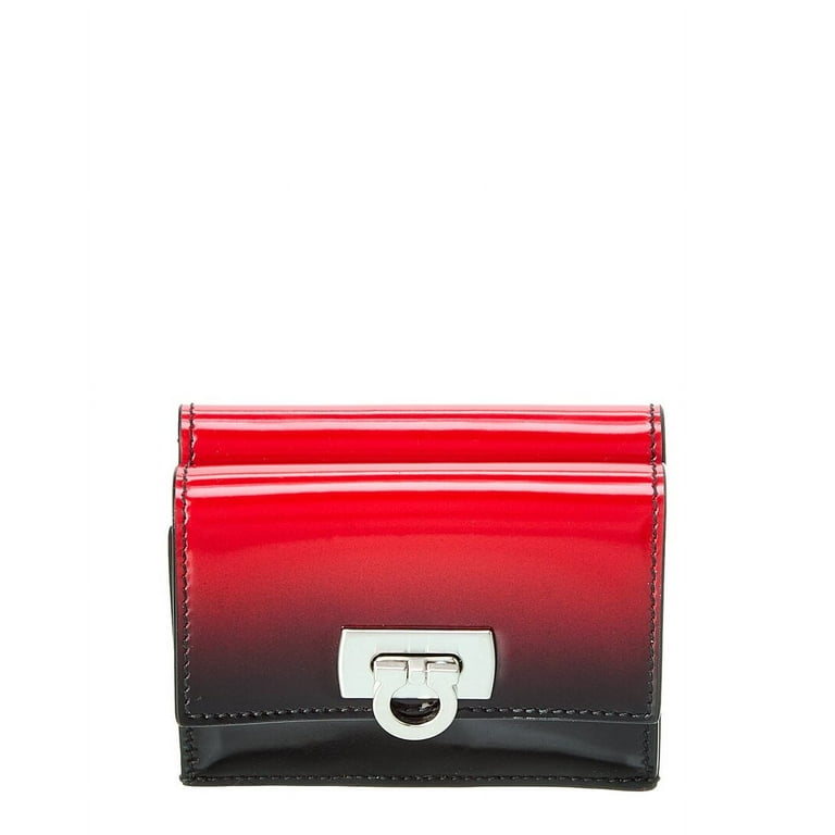 Ferragamo Gancini Clasp Leather Card Case Wallet Red