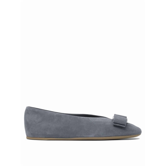 Ferragamo Grey Leather Ballerinas With Bow Accent Grey (Women's)