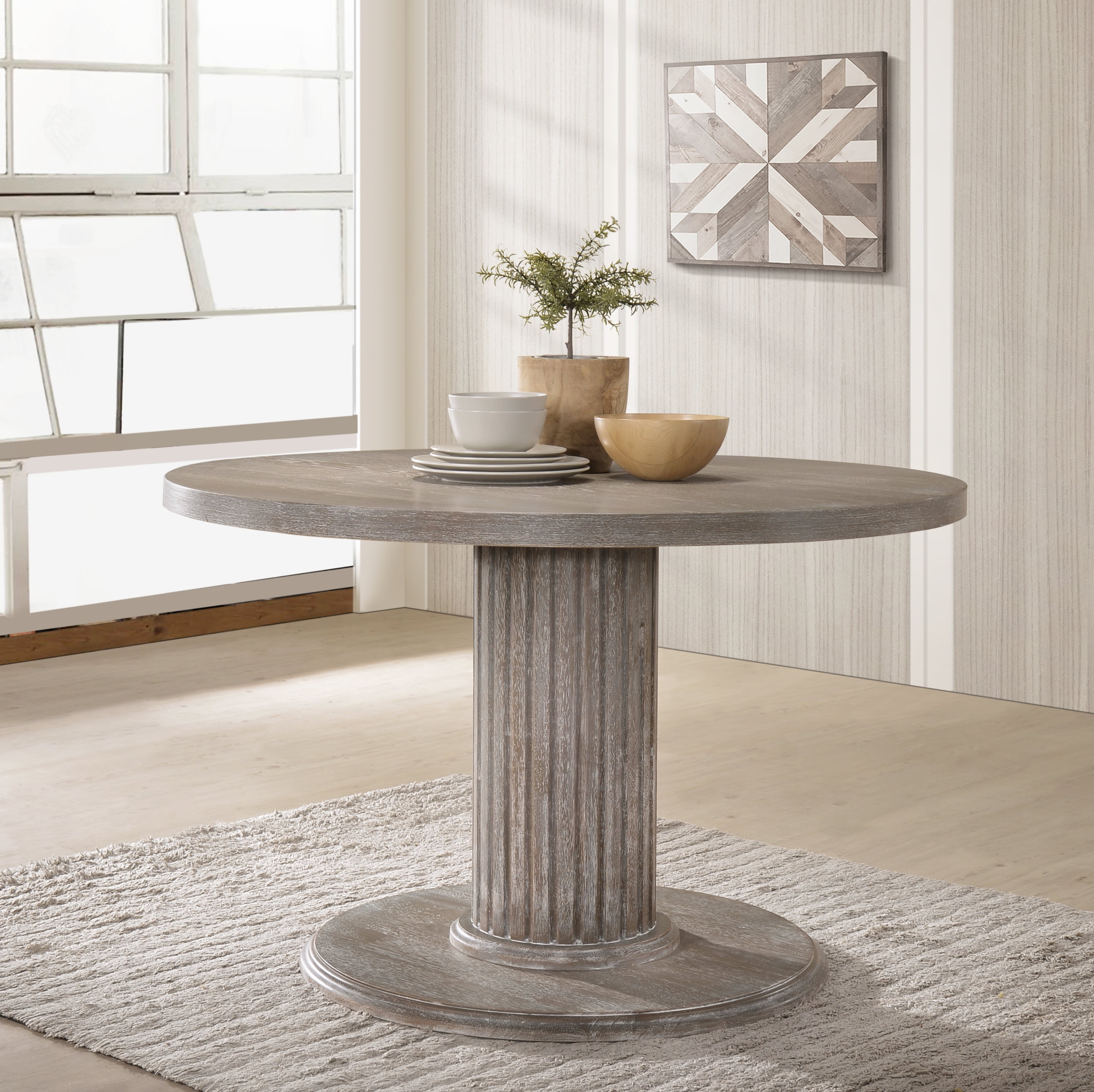 Ferran Wood Pedestal Dining Table in Reclaimed Gray - Walmart.com