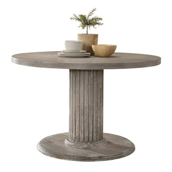 Roundhill Furniture Ferran Wood Pedestal Dining Table in Reclaimed Gray
