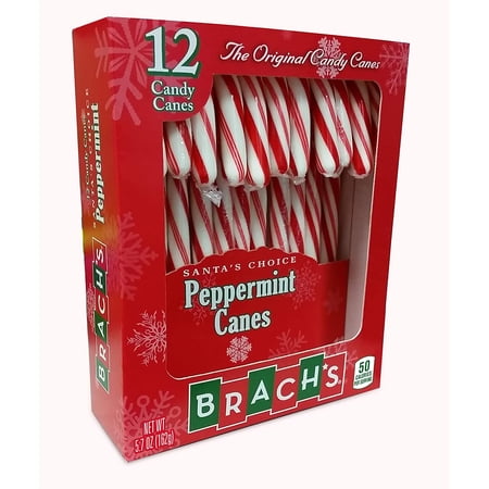 Ferrara (1) Box Brachs Peppermint Flavor Candy Canes - 12pc Individually Wrapped Holiday Candy per Box - Naturally Flavored - Net Wt. 5.7 oz