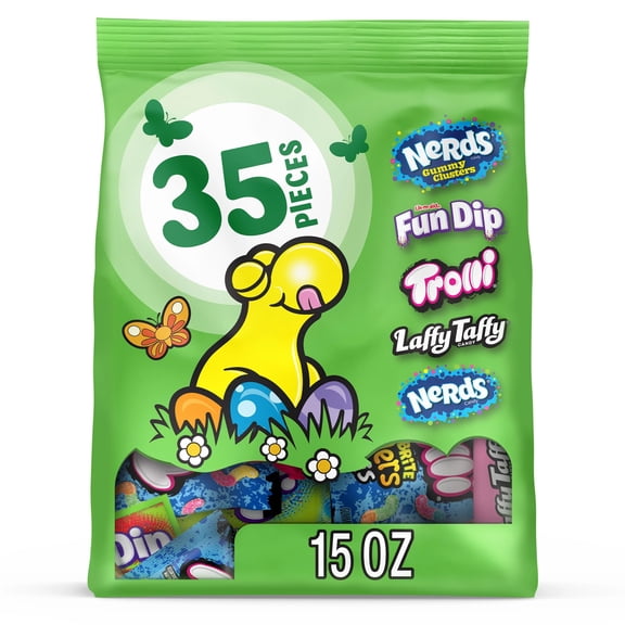 Nerds Easter Variety Seekers Basket Filler Variety Bag, NERDS Gummy Clusters, Fun Dip, Trolli, Laffy Taffy, and Nerds Original, 15