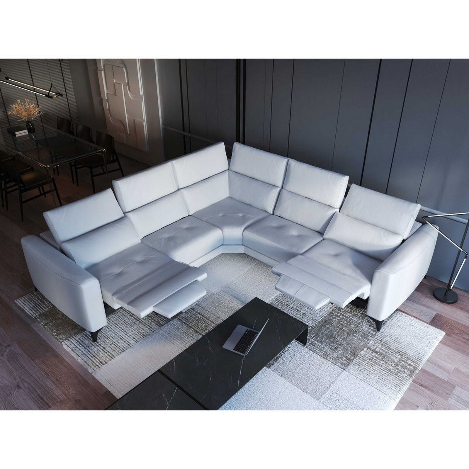 Ferrara Leather Sectional Sofa in White, Right Hand Facing