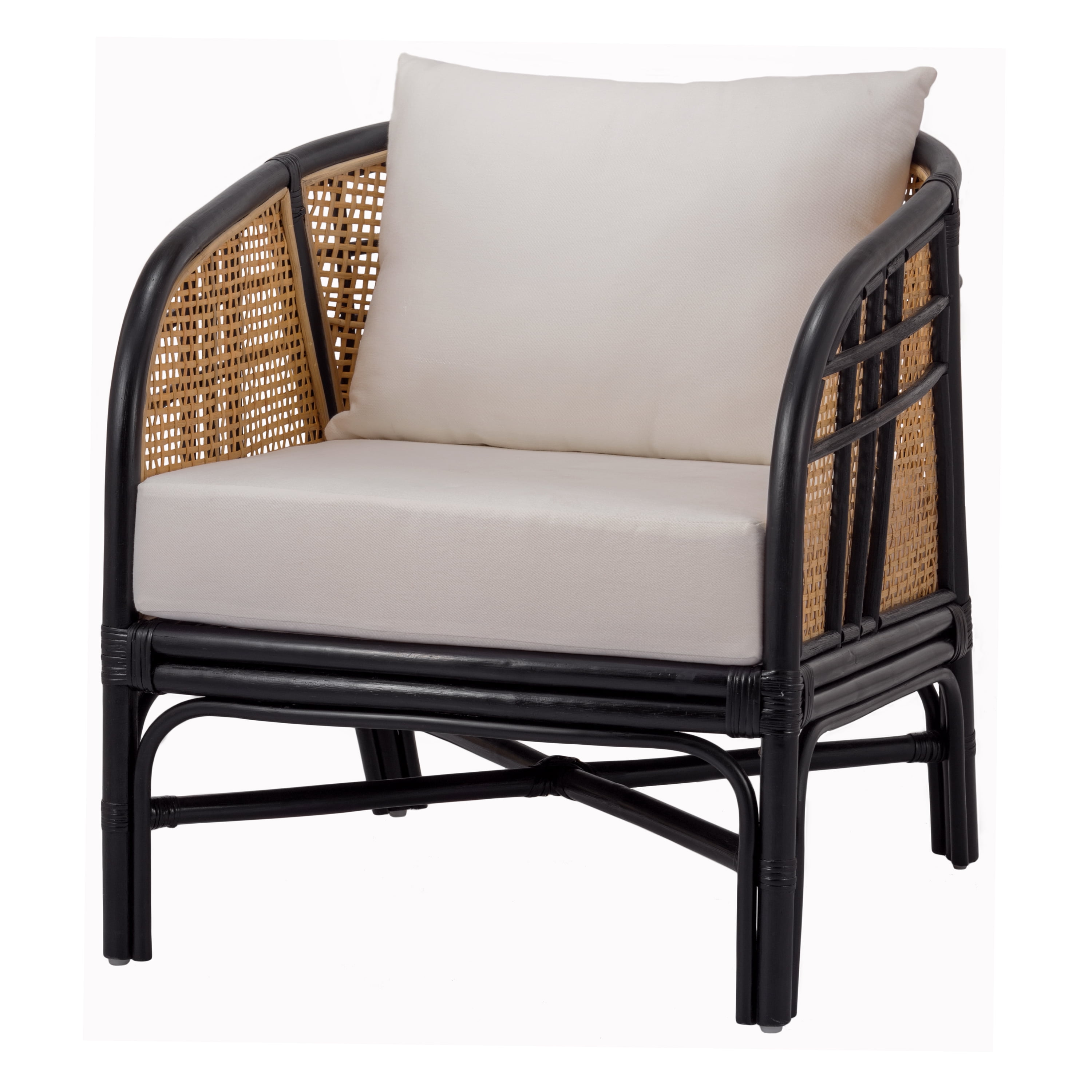 Ferrara Black and Natural Rattan Mahogany Accent Chair