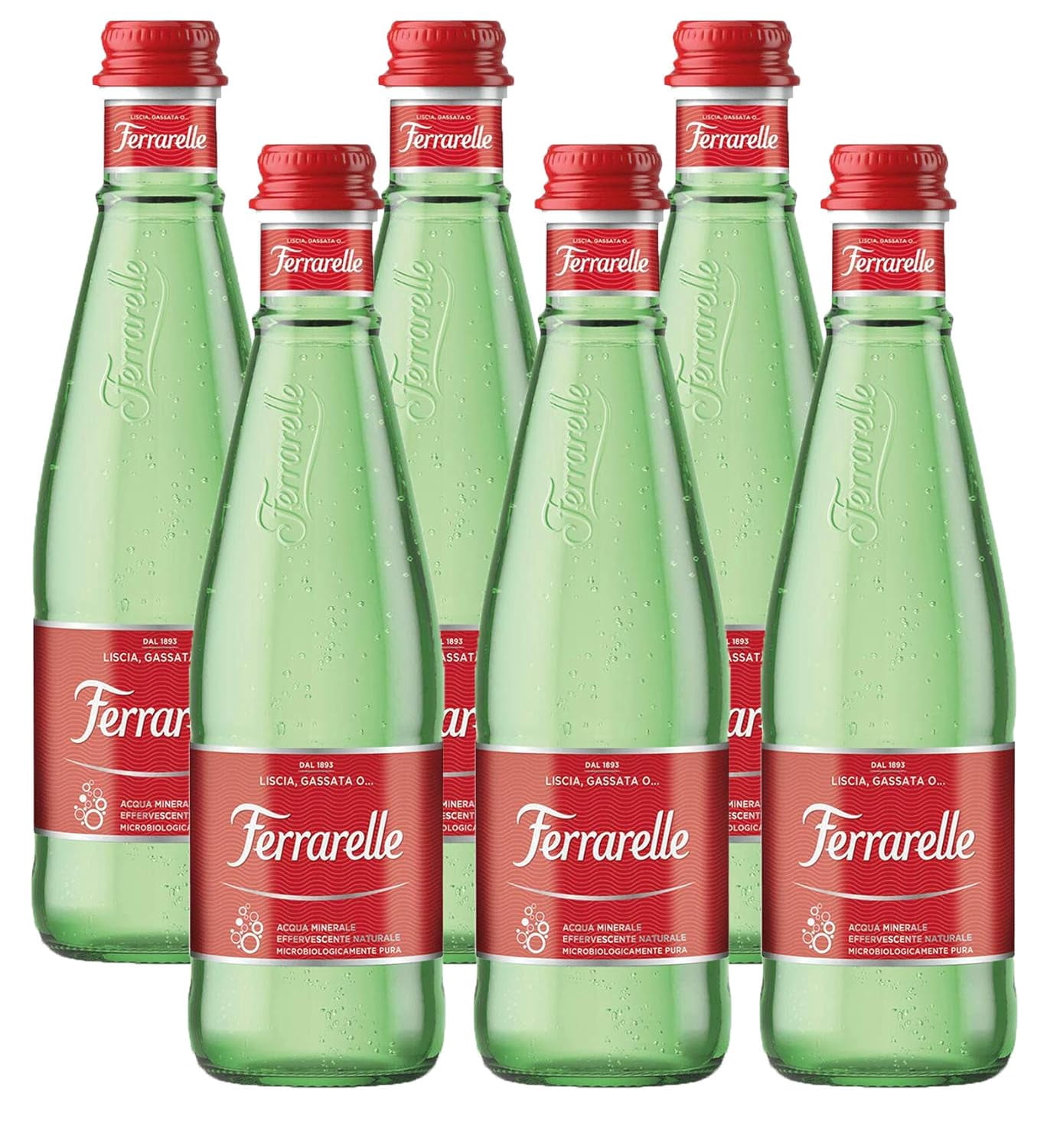 Ferrarelle Sparkling Water, Natural Mineral Water, 11.2 Oz Glass Bottle, 6 Pack