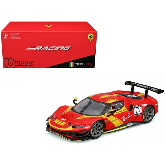 Ferrari 296 GT3 #71 Red "Francorchamps Motors" (2022) "Racing" Series with Display Case 1/43 Diecast Model Car by Bburago