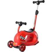 Ferrari 4-in-1 3-Wheel Scooter A- Use as City Trike- B Foot to Floor for Sliding While Enhancing Leg Strength. C 3 Wheels Scooter. D- Rocking Horse-Round Shape Design Creating The Rocking Effect. RED.