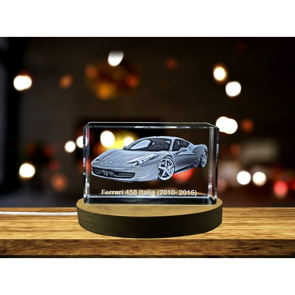 Ferrari 458 Italia (2010–2015): A Symphony of Speed and Beauty Immortalized in 3D Engraved Crystal
