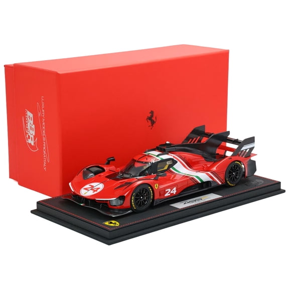 Ferrari 499P Modificata #24 Red with White Stripes "Launch Version" (2023) with DISPLAY CASE Limited Ed 1/18 Model Car by BBR