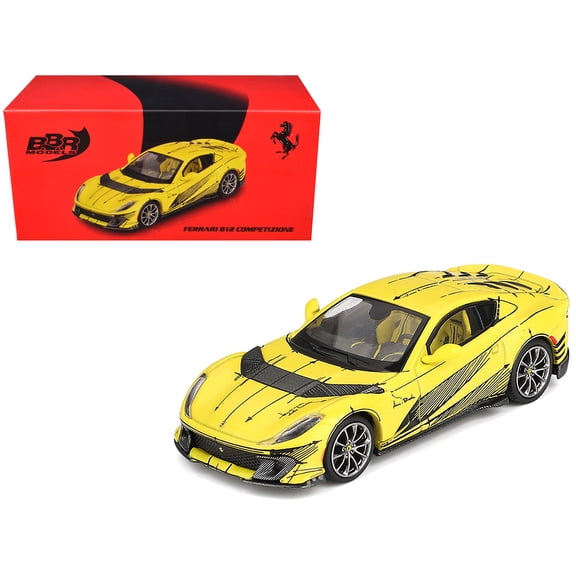 Ferrari 812 Competizione Matt Yellow with Graphics and Interior "Tailor Made" 1/64 Diecast Model Car by BBR
