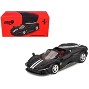 Ferrari Daytona SP3 Matt Black with White Stripes and Red Interior 1/64 Diecast Model Car by BBR Models