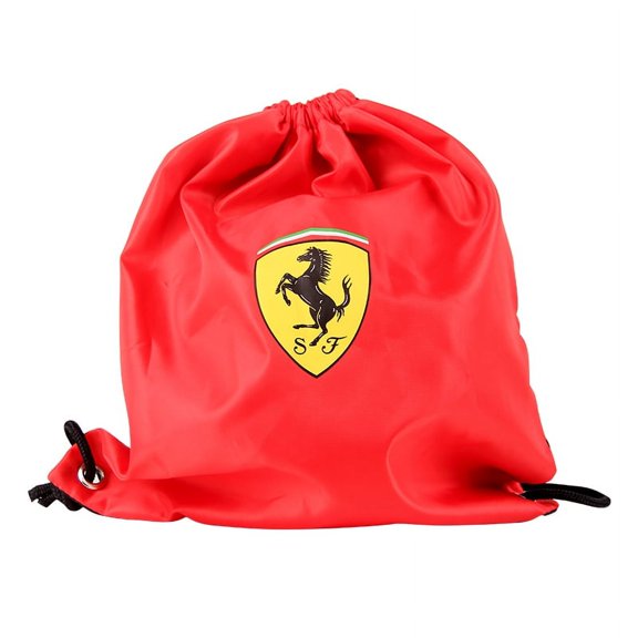Ferrari Drawstring Backpack String Bag Sackpack Canvas for Gym Shopping Sport Yoga, Red/Black, L