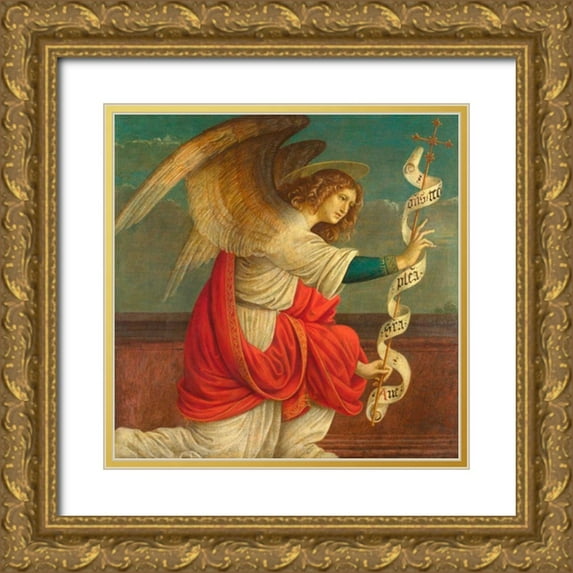 Ferrari, Gaudenzio 15x15 Gold Ornate Wood Framed with Double Matting Museum Art Print Titled - The Annunciation, The Angel Gabriel