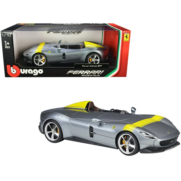 Bburago Ferrari Monza SP1 Silver Metallic Yellow Stripes 1
