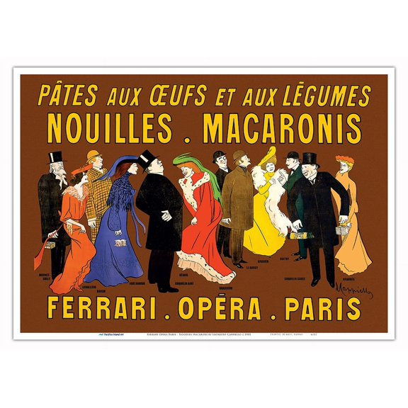 Ferrari Opera Paris - Noodles Macaroni (Nouilles Macaronis) - Vintage French Advertising Poster by Leonetto Cappiello c.1901 - Master Art Print 10in x 14in