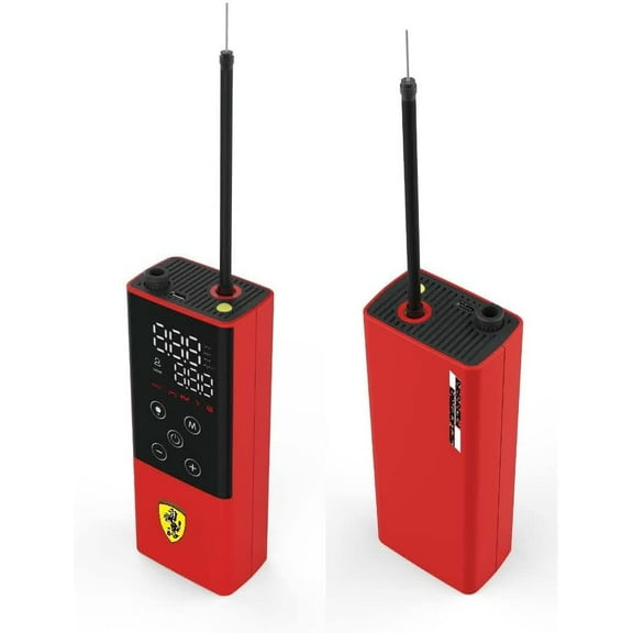 Ferrari Portable Air Compressor, 150 PSI Battery Power Tire Inflator Air Pump for Cars, Bicycles, Motorcycles, Balls. Comes with a complimentary Ferrari Backpack & No. 2 Ferrari Mini Soccer Ball.