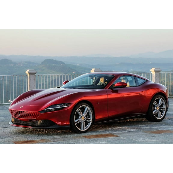 Ferrari Roma Luxury Red Sporty Car Wall Indoor - 24x36 Inch Laminated Poster - Stunning Detail and Bold Colors