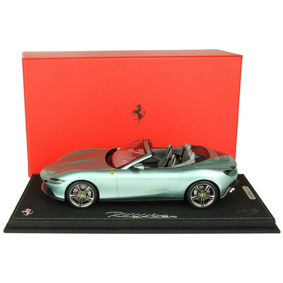 Ferrari Roma Spider (Open Roof) Tevere Green Metallic with DISPLAY CASE Limited Edition to 30 pieces 1/18 Model Car by BBR