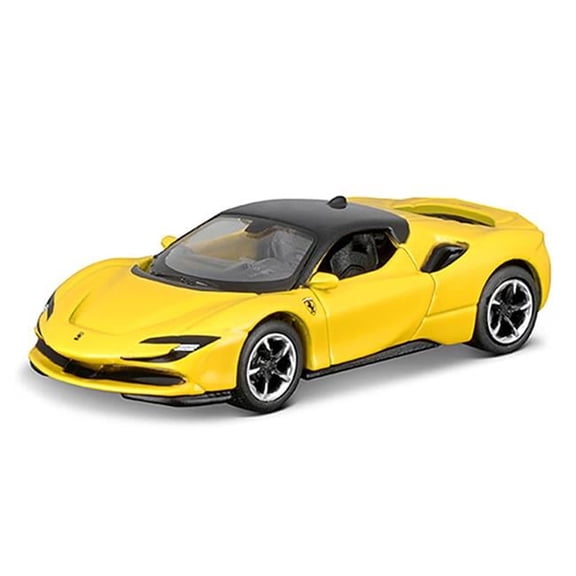 Ferrari SF90 Stradale Diecast Model Car - Yellow & Black - 1:64 Scale - Real Rubber Tires