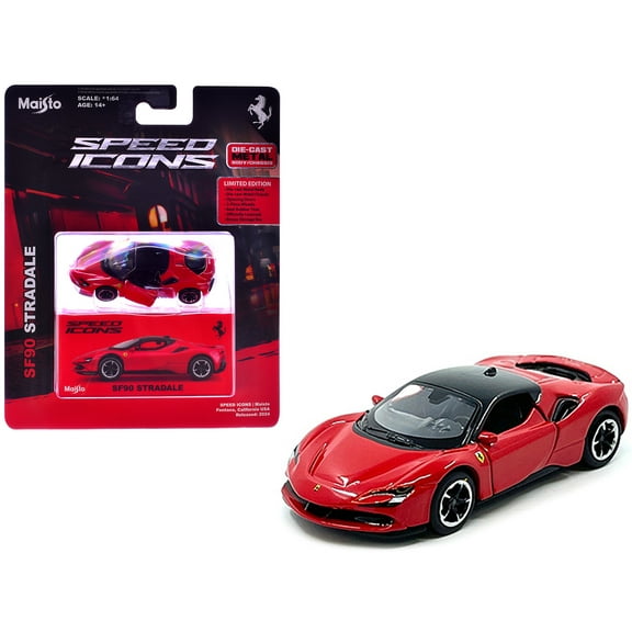 Ferrari SF90 Stradale Red with Black Top "Speed Icons" Series 1/64 Diecast Model Car by Maisto