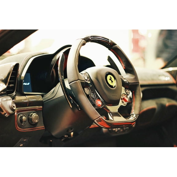 Ferrari Sports Car Steering Wheel Close-Up 16"x24" Photographic Print Poster