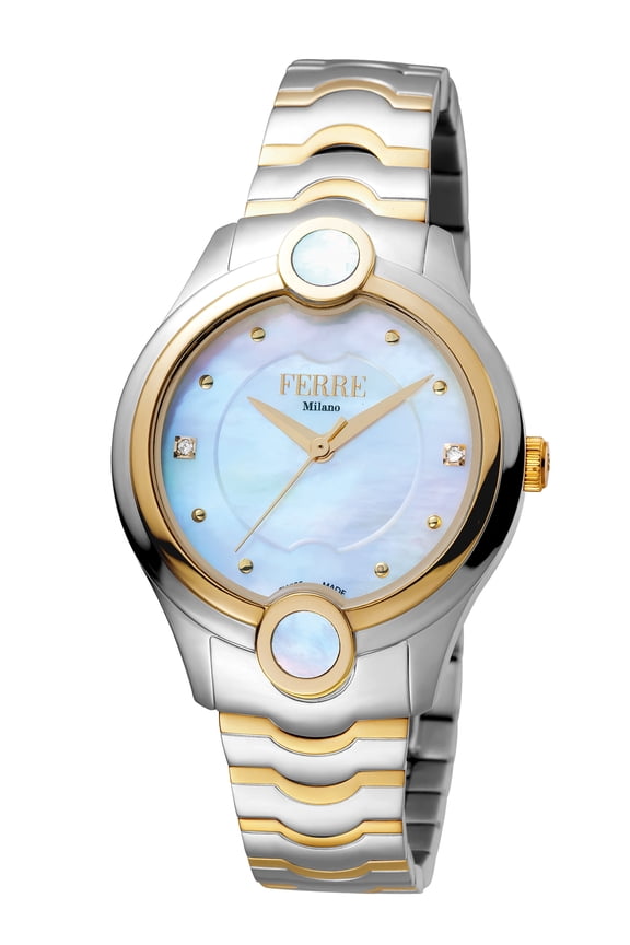 FM1L083M0071 Womens Swiss Made Quartz Two Tone Gold Bracelet Watch with White Mother of Pearl Dial