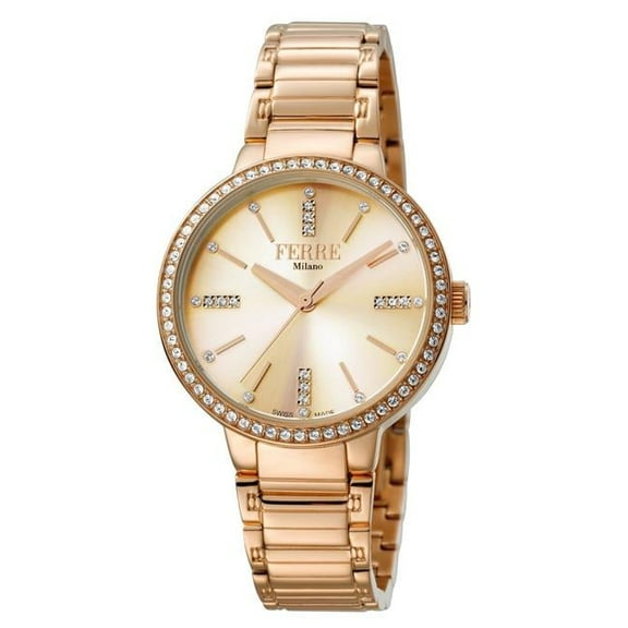Ferre Milano FM1L084M0081 Womens Swiss Made Quartz Rose Gold Bracelet Watch with Gold Dial