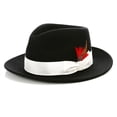 thumbnail image 1 of Ferrecci Black/White Wool Crushable Fedora with Removable Feather - Unisex, Men’s, Women’s Traveler Hat (Medium 57cm-7 1/8), 1 of 4