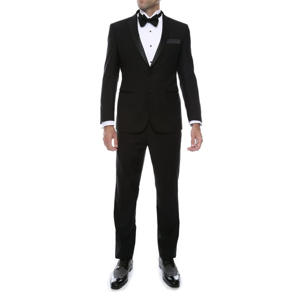 Ferrecci Men's Bronson Black Slim Fit Notch Collar Lapel 2 Piece Tuxedo Suit Set - Tux Blazer Jacket and Pants (40 Regular)