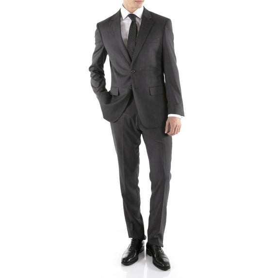 Ferrecci Men's Mason Charcoal Wool Slim Fit Notch Lapel 2 Piece Suit with Matching Flat-Front Dress Pants (46 Regular)