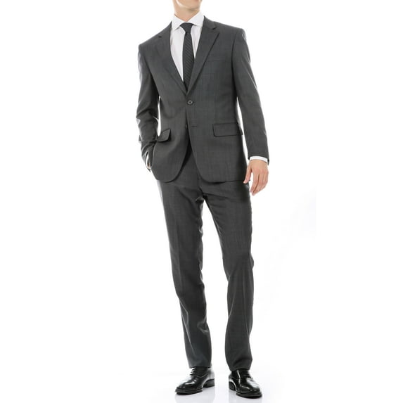 Ferrecci Men's Mason Heather Grey Wool Slim Fit Notch Lapel 2 Piece Suit with Matching Flat-Front Dress Pants (48 Regular)