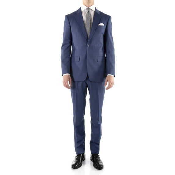 Ferrecci Men's Mason Navy Wool Slim Fit Notch Lapel 2 Piece Suit with Matching Flat-Front Dress Pants (42 Long)