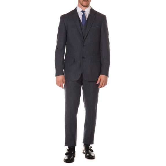 Ferrecci Men's York Navy Slim Fit Notch Lapel 3 Piece Wool Vintage Herringbone Suit Set - Blazer Jacket, Vest and Pants (44 Long)