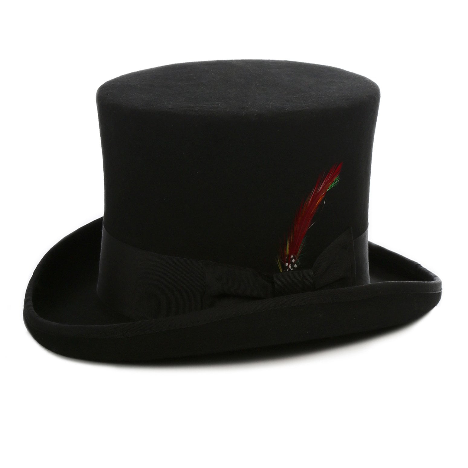 Ferrecci Satin Lined Black Wool Top Hat with Grosgrain  display picture 3