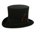 thumbnail image 1 of Ferrecci Satin Lined Black Wool Top Hat with Grosgrain Ribbon and Removable Feather - Unisex, Men, Women (Large 59cm-7 3/8), 1 of 4