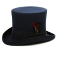 thumbnail image 1 of Ferrecci Satin Lined Navy Wool Top Hat with Grosgrain Ribbon and Removable Feather - Unisex, Men, Women (Large 59cm-7 3/8), 1 of 3