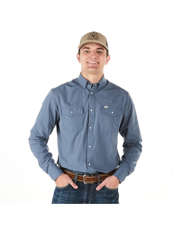 Ferrell Mens Blue Vented Pearl Snap L/S Shirt