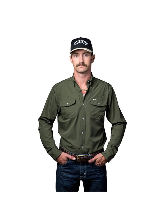 Ferrell Mens Olive Vented Pearl Snap L/S Shirt
