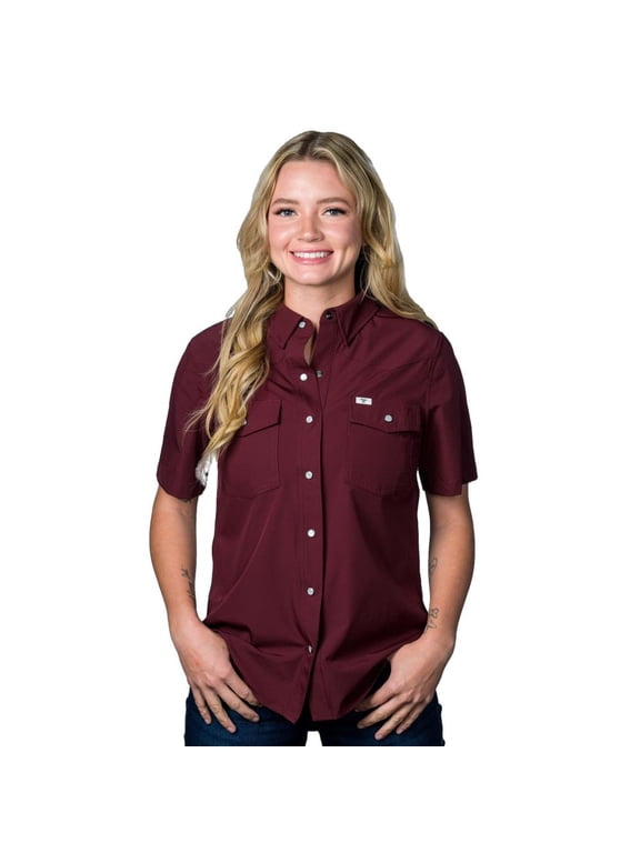 Womens Ferrell   Vented Pearl Snap Shirt L Maroon
