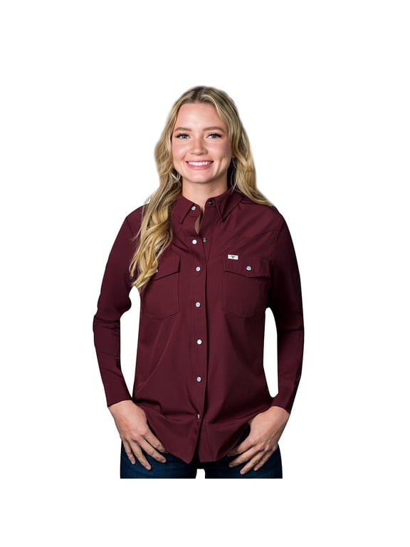 Womens Ferrell Vented Pearl Snap Shirt XL Maroon
