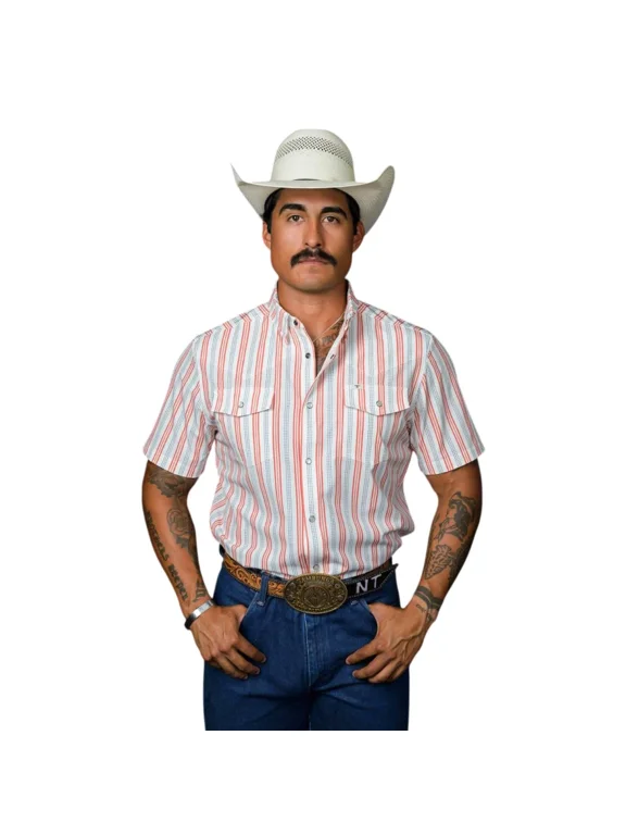 Men's The Jake In Salmon Short Sleeve Snap Shirt - Size L