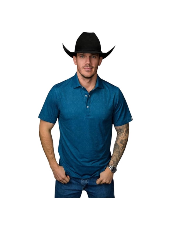 Men's The Micro Carson Pearl Snap Polo Blue Short Sleeve T-Shirt Tee - Size 2XL