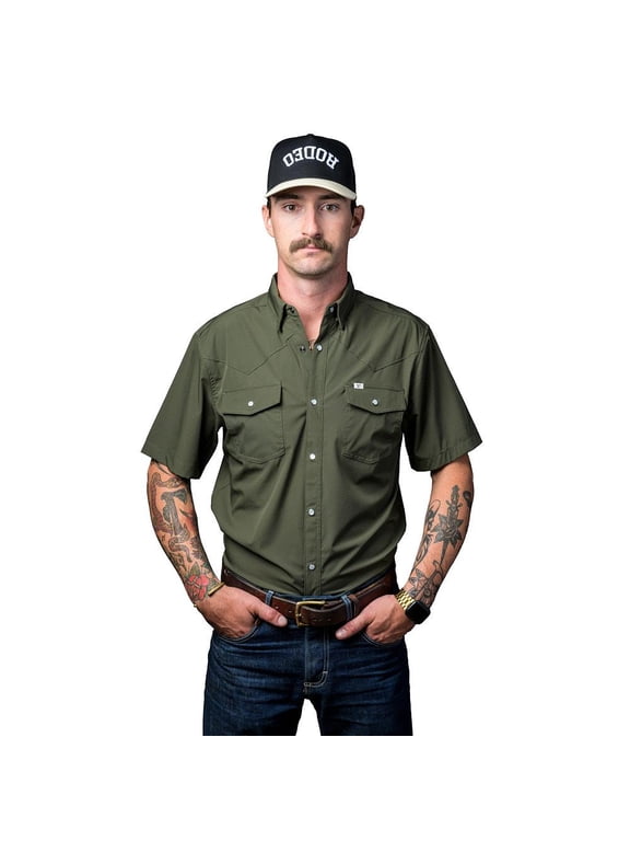 Ferrell Mens Olive Vented Pearl Snap S/S Shirt