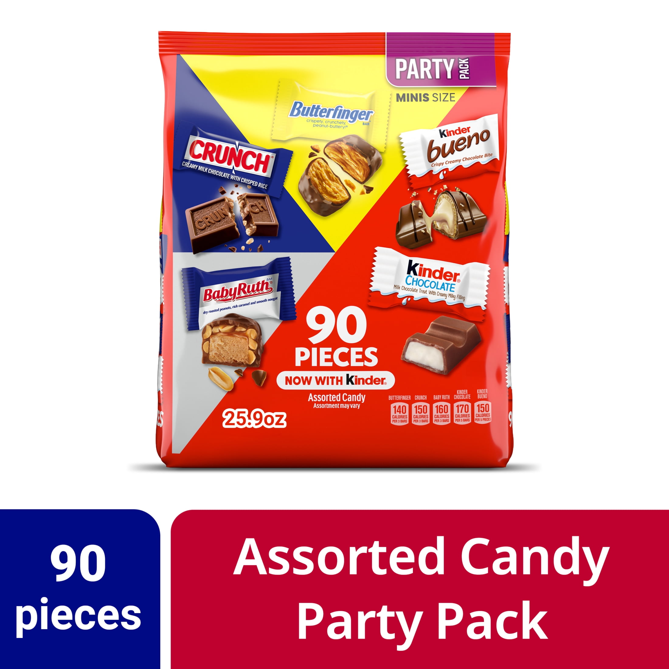 Butterfinger, Kinder Bueno, CRUNCH, and Kinder Chocolate, Assorted Candy Variety Pack, Mini Candy Bars, 25.9 oz