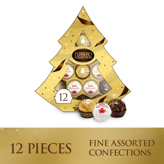 Ferrero Collection Christmas Tree Holiday Gift Box, Assorted Hazelnut Milk Chocolate, Dark, Coconut, 12 Count, 4.7 oz