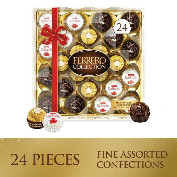 Ferrero Collection, Premium Assortment of Hazelnut, Dark Chocolate and Coconut, 24 Count Holiday Gift Box, 9.1 oz